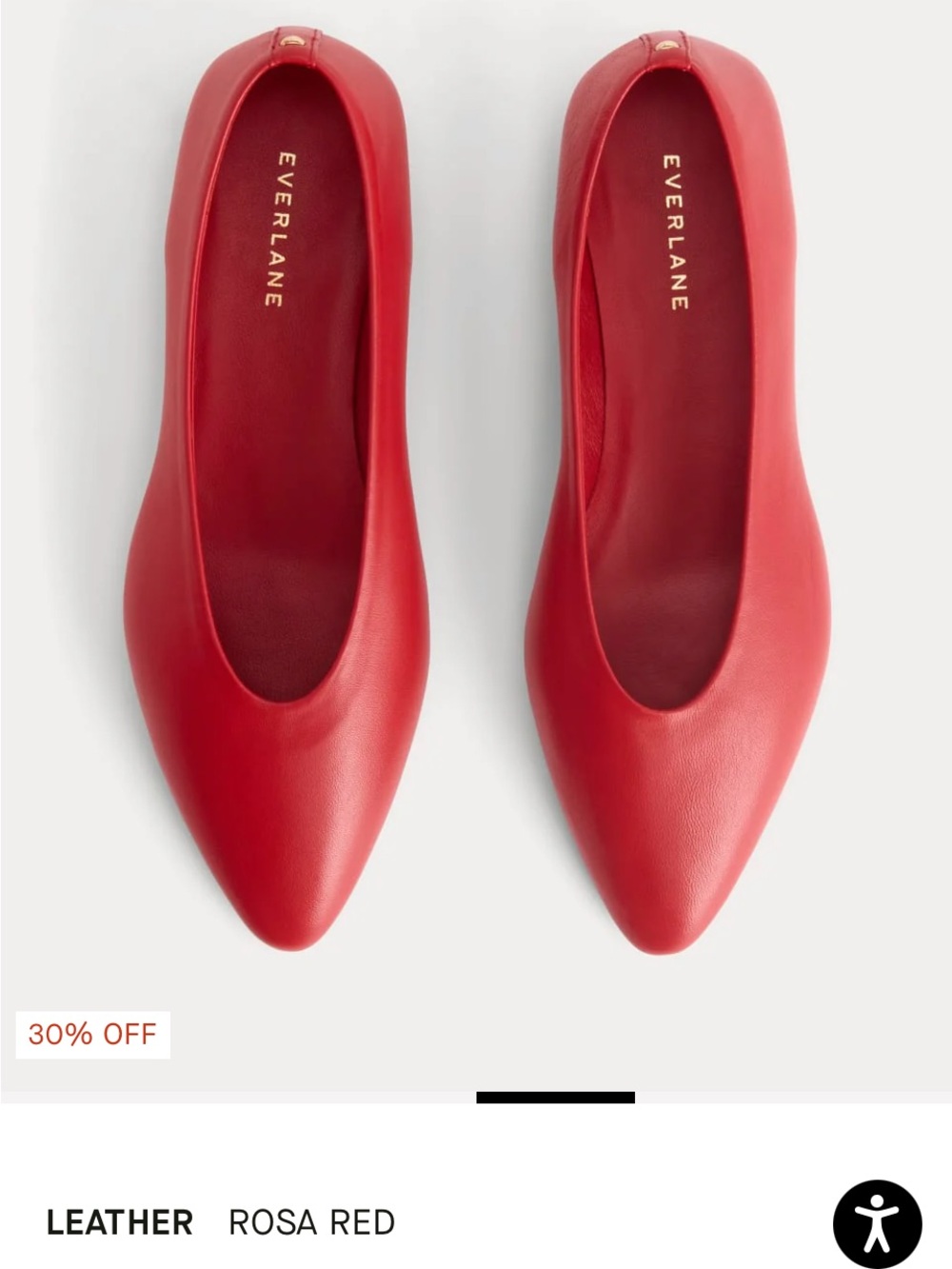 Everlane Rosa Red Pointed Leather Ballet Flats(made in Italy